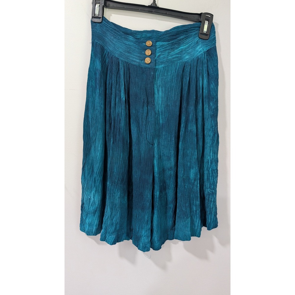 Vintage Chaos Teal Crinkle Gauze Culotte Shorts High Waist Rayon Size 7 USA boho